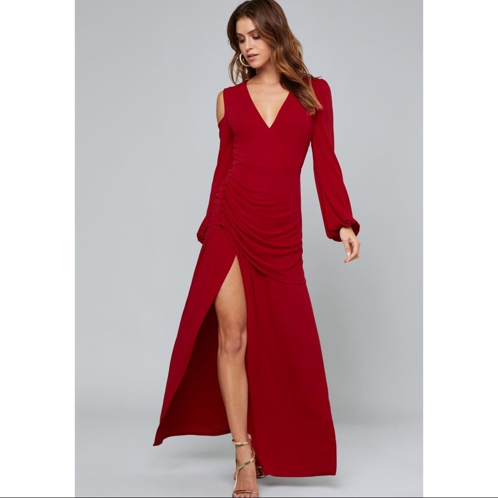 NEW Bebe Alexandria Red Draped Jersey Long Dress Size XS